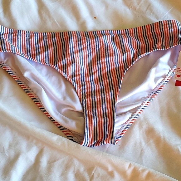 Xhilaration Blue/Dark Orange Ribbed High Leg Scoop Waist Bikini Bottoms 20/22W # - Picture 3 of 8
